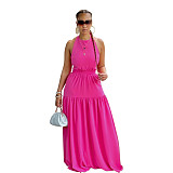 Halter Neck Lace Up Open Back Sleeveless Maxi Dress AIL-214