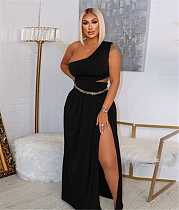 Skew Neck Crop Top High Side Split Maxi Skirt Suit YF-10165