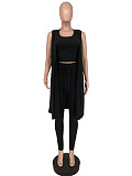 Knit Ribbed Sleeveless Cardigan 3 Piece Pants Set YH-5268