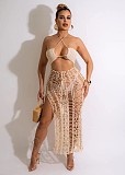 Halter Backless Crochet Cover Ups Beach Dresses OSM-4363