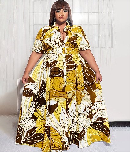 Short Sleeve Plus Size Casual Boho Maxi Dress OSS-22258