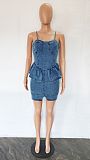 Ruffles Sexy Backless Bodycon Short Denim Dress LX-6933
