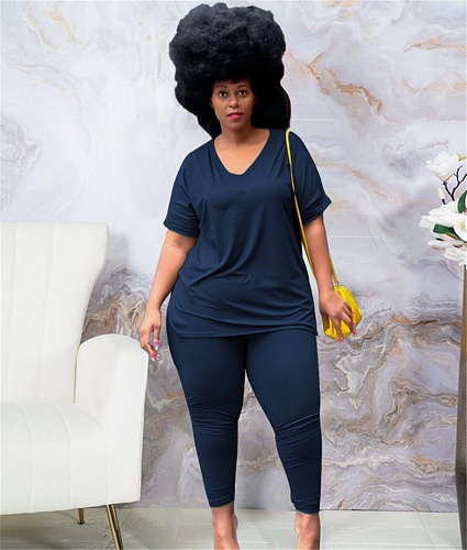 Plus Size Short Sleeve T Shirt Jogger Pants Set OSS-22296