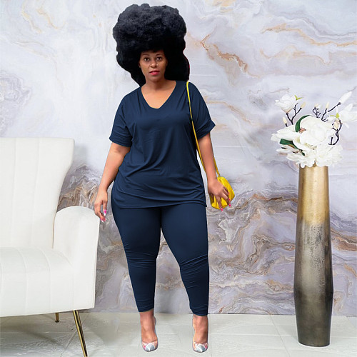 Plus Size Short Sleeve T Shirt Jogger Pants Set OSS-22296
