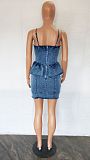 Ruffles Sexy Backless Bodycon Short Denim Dress LX-6933