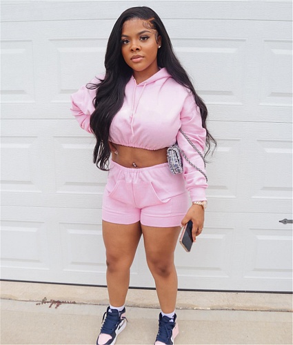 Long Sleeve Hoodie Crop Top and Shorts Sweatsuits FNN-8681