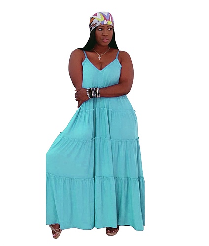 Solid Casual Vacation Loose High Waist Cake Dress AIL-211