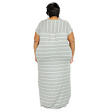 Plus Size Striped Short Sleeve Casual Dresses OSS-22301