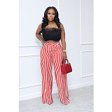 High Waist Loose Stripe Wide Leg Pants BN-9330