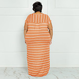Plus Size Striped Short Sleeve Casual Dresses OSS-22301
