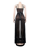 Hot Drill Bodysuit With Cover Up Skirt 2pcs Set NY-2419