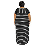 Plus Size Striped Short Sleeve Casual Dresses OSS-22301