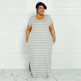 Plus Size Striped Short Sleeve Casual Dresses OSS-22301