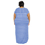 Plus Size Striped Short Sleeve Casual Dresses OSS-22301