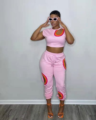 Workout Hole Hollow Out Crop Top and Pants Set SD-20506