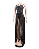 Hot Drill Bodysuit With Cover Up Skirt 2pcs Set NY-2419