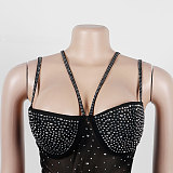 Hot Drill Bodysuit With Cover Up Skirt 2pcs Set NY-2419
