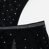 Hot Drill Bodysuit With Cover Up Skirt 2pcs Set NY-2419
