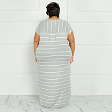 Plus Size Striped Short Sleeve Casual Dresses OSS-22301
