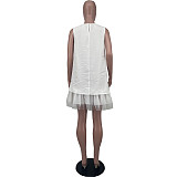 Patchwork Mesh Hem Loose Tank Casual Dresses MK-3093