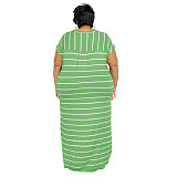 Plus Size Striped Short Sleeve Casual Dresses OSS-22301