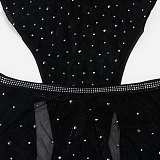 Hot Drill Bodysuit With Cover Up Skirt 2pcs Set NY-2419