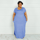 Plus Size Striped Short Sleeve Casual Dresses OSS-22301