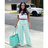 High Waist Loose Stripe Wide Leg Pants BN-9330