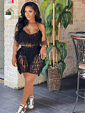 Knitted Crochet Halter Tassel Bra Cover Up Shorts Set NIYA-8117