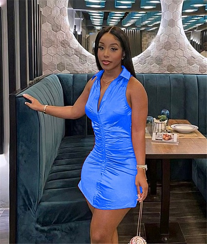 Elegant Ruched Single Breasted Bodycon Dresses MAE-2148