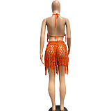 Knitted Crochet Halter Tassel Bra Cover Up Shorts Set NIYA-8117