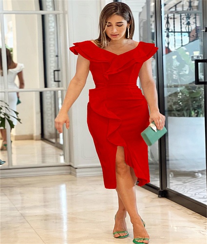 Elegant Ruffles Sleeveless Bodycon Dresses LS-0375