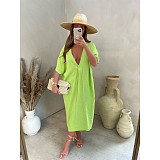 Solid Loose Short Sleeve Vacation Casual Dress ASL-6573