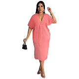 Solid Loose Short Sleeve Vacation Casual Dress ASL-6573