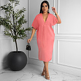 Solid Loose Short Sleeve Vacation Casual Dress ASL-6573