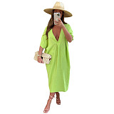 Solid Loose Short Sleeve Vacation Casual Dress ASL-6573