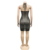 Diamonds Hot Drill Halter Neck Mesh Party Dresses BY-5653