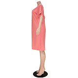 Solid Loose Short Sleeve Vacation Casual Dress ASL-6573