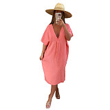 Solid Loose Short Sleeve Vacation Casual Dress ASL-6573
