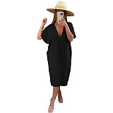 Solid Loose Short Sleeve Vacation Casual Dress ASL-6573