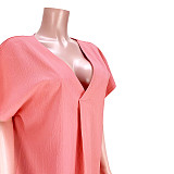 Solid Loose Short Sleeve Vacation Casual Dress ASL-6573