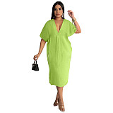 Solid Loose Short Sleeve Vacation Casual Dress ASL-6573