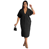 Solid Loose Short Sleeve Vacation Casual Dress ASL-6573