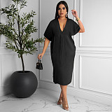 Solid Loose Short Sleeve Vacation Casual Dress ASL-6573