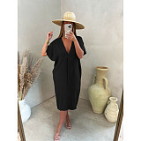 Solid Loose Short Sleeve Vacation Casual Dress ASL-6573