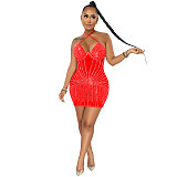 Diamonds Hot Drill Halter Neck Mesh Party Dresses BY-5653