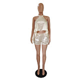 Sexy Halter Backless Crop Top Shorts Sets 2 Pieces DY-6923