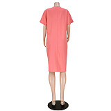 Solid Loose Short Sleeve Vacation Casual Dress ASL-6573