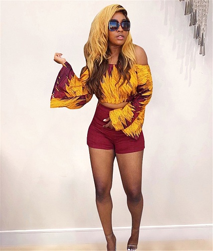 Off Shoulder Flare Sleeve Crop Top+Shorts Suit LSL-6067