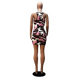 Camo Print Cut Out Sleeveless Mini Tank Dresses JLY-19376